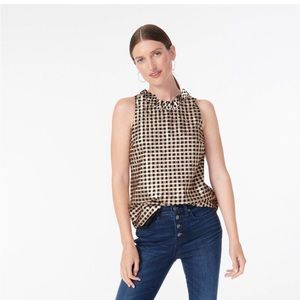NWT J Crew Ruffle Neck Sleeveless Top in Lurex Crinkle Gingham. Sz. Lg